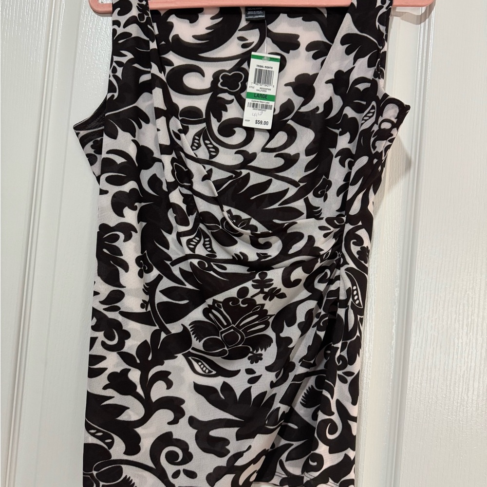 INC International Concepts Black and White Floral crossover Blouse